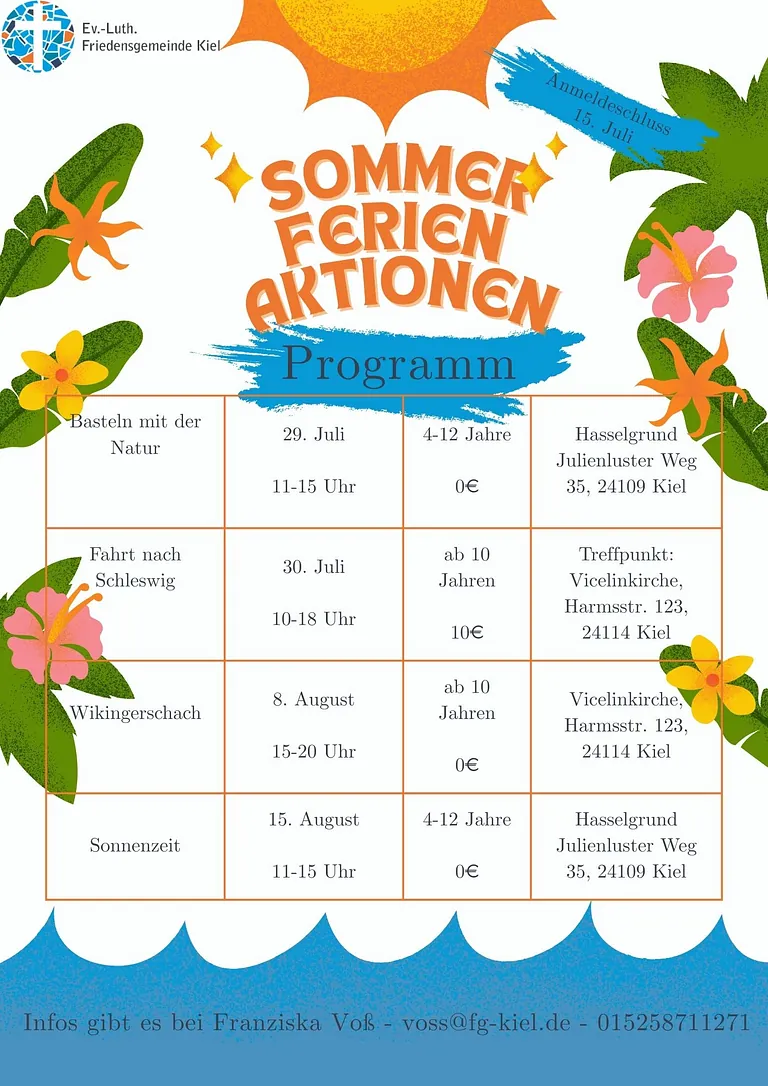 Sommerferienprogramm der Friedensgemeinde Kiel.